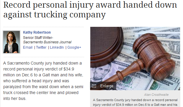 record personal injury award handed down against trucking company