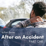 Driver rubbing the back of his neck while assessing a fender bender after a car accident